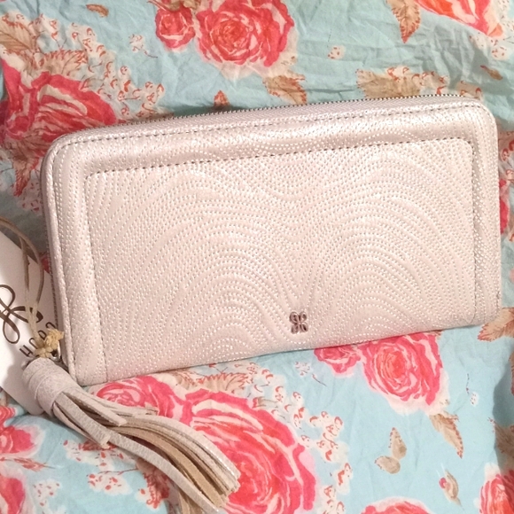 HOBO Nila Large Zip Around Silver Leather Wallet